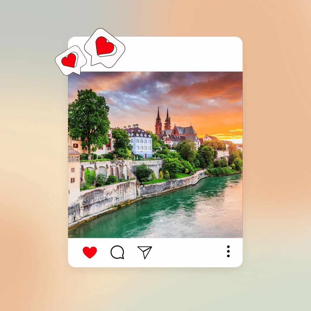 Swiss landscape inside a Instagram post template design. Switzerland captions for Instagram